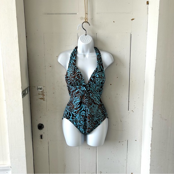 Leilani One Piece Animal Print Geometric Wood Beads Swim Suit - Picture 13 of 13